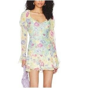 Majorelle Yelena Mini Dress Yellow MultiColor Ruched Mesh Small Real House Wives